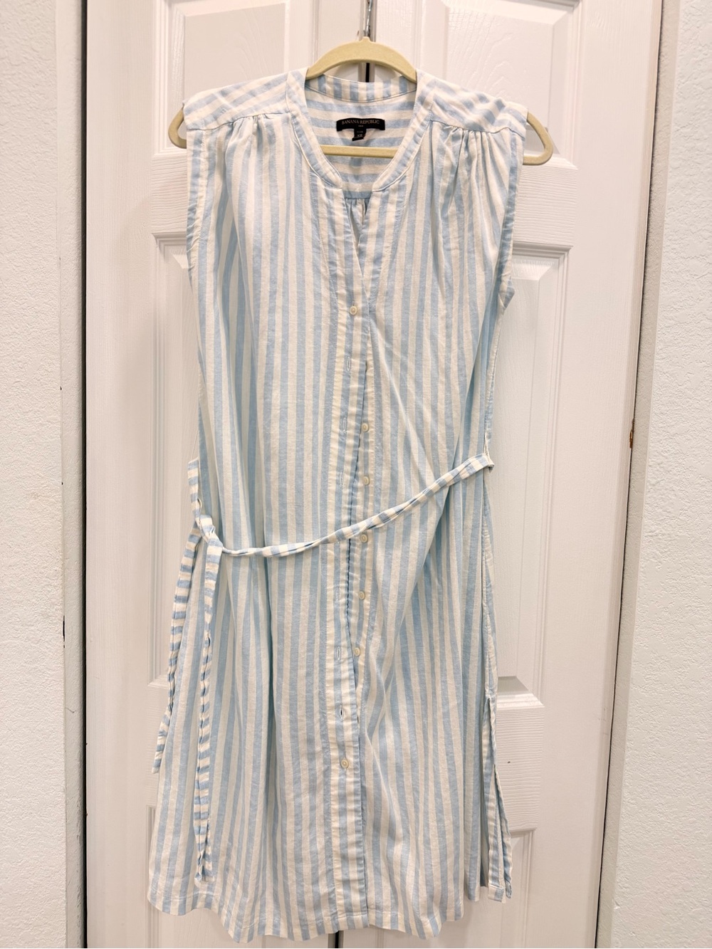 Banana Republic Light Blue & White Striped Midi Shirt Dress